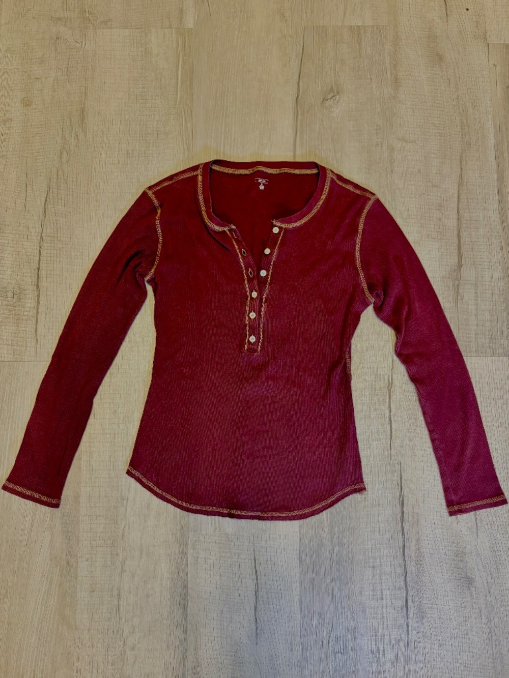 Vintage Authentic Y2K Gap Body Henley Ribbed Long Sleeve Red Thermal Hol' 07